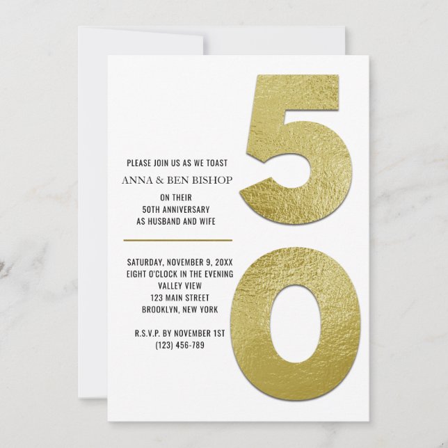 Convites 50º Aniversário de Casamento da Elegante Gold Foil (Frente)