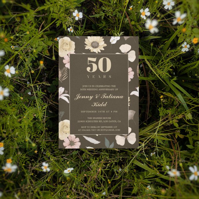 Convites 50º aniversário de casamento da Rustic Flowers (Criador carregado)