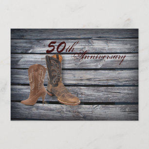 Convites 50º aniversário de casamento do Cowboy Boots Cou