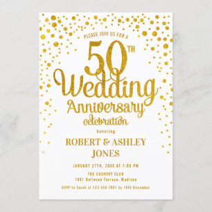 Convites 50º Aniversário de Casamento - Dourado e Branco