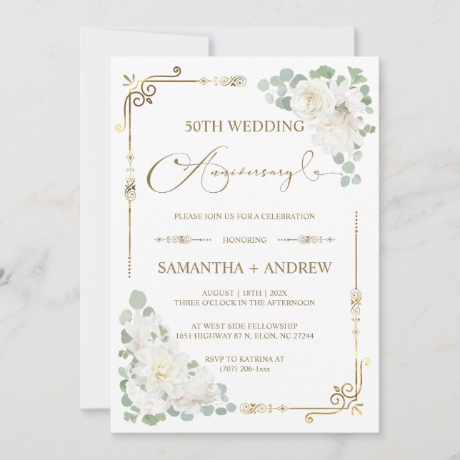 Convites 50º Aniversário de Casamento Editável (Frente)