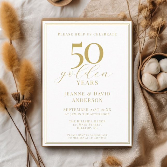 Convites 50º aniversário de casamento Elegante 50 anos Ouro (Criador carregado)