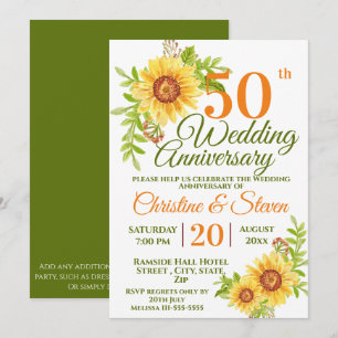 Convites 50º Aniversário de Casamento Floral Sunflower