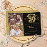 Convites 50º aniversário de casamento Foto 2<br><div class="desc">Este na moda,  divertido convite de 50 anos de casamento pode ser personalizado com suas 2 fotos especiais e informações em tipografia gráfica. Projetado por Thisnotme©</div>