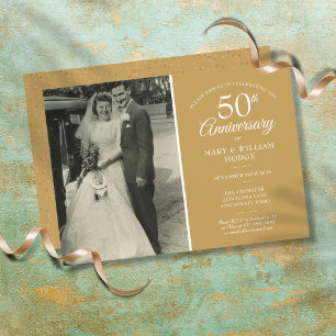 Convites 50º aniversário de casamento Foto Dourada de Poeir