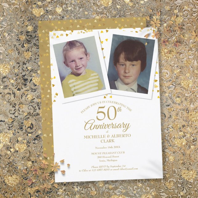 Convites 50º Aniversário de Casamento Fotos de Infância (50th Golden Wedding Anniversary Childhood Photos Invitation)