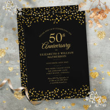 50º Aniversário de Casamento Preto Dourado Coraçõe
