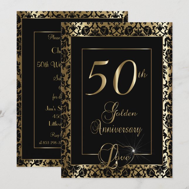 Convites 50º Aniversário de Casamento | Texto DIY (Frente/Verso)