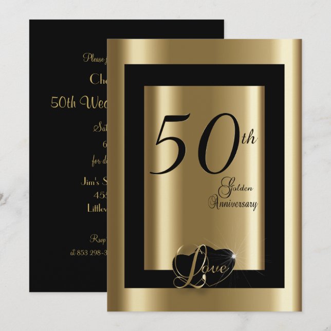 Convites 50º Aniversário de Casamento | Texto DIY (Frente/Verso)