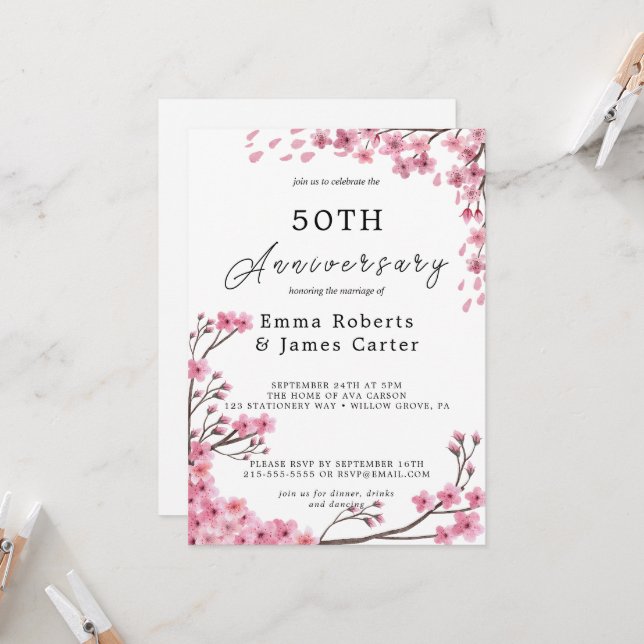 Convites 50º Aniversário de Casamentos Românticos (Frente/Verso In Situ)