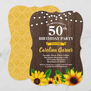 Convites 50º aniversário de Sunflower. Qualquer idade
