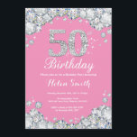 Convites 50º Aniversário - Diamante Rosa e Silver<br><div class="desc">50º Convite de Aniversário. Diamante do Rhinestone Rosa e do Prata. Convite para o Elegante Birthday Bash. Aniversário Adulto. Aniversário das mulheres. Homens Aniversário.
Para mais personalização,  clique no botão "Personalizar" e use a ferramenta design para modificar este modelo.</div>