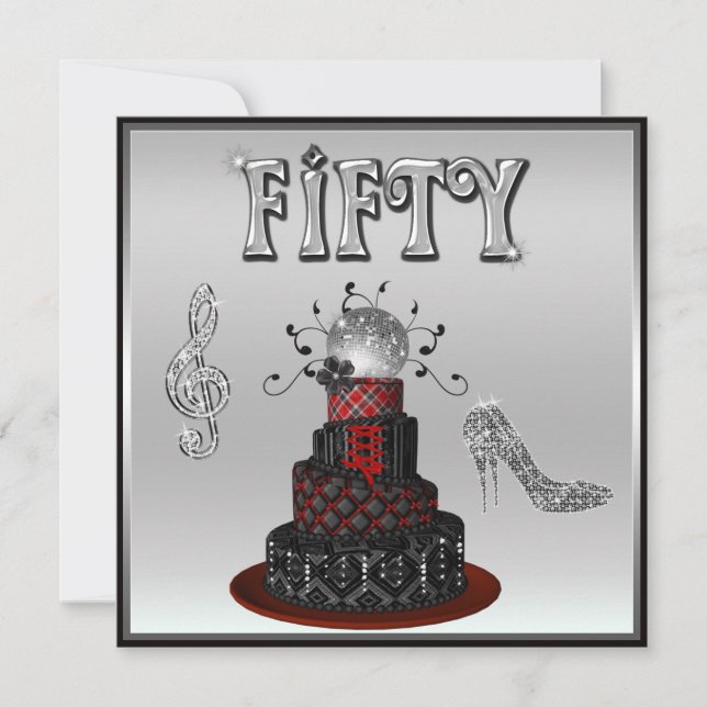 Convites 50º aniversário Disco Diva Cake Sparkle High Heels (Frente)