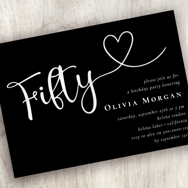 Convites 50º Aniversário do 50º Script Branco Negro (Criador carregado)