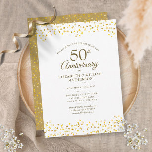 Convites 50º Aniversário do Amor Dourado Corações Confetti