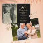 Convites 50º aniversário do casamento Dourado Black 2 Foto<br><div class="desc">Personalize com sua foto favorita de casamento e seus detalhes especiais de comemoração do aniversário de casamento do ouro 50 em tipografia de ouro em chic em um fundo preto. O reverso apresenta uma segunda foto especial. Projetado por Thisnotme©</div>