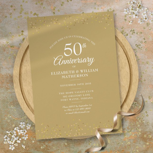 Convites 50º aniversário do casamento Dourado Poeira Confet (50th Anniversary Wedding Gold Dust Confetti Invitation)