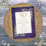 Convites 50º Aniversário do Casamento Madeira Roxa Greenery<br><div class="desc">Apresentando um delicado verde-jardim de aquarela em um fundo rústico de madeira roxa,  este convite de na moda pode ser personalizado com suas informações especiais de comemoração de 50 anos,  com um ouro no sentido inverso. Projetado por Thisnotme©</div>