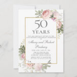 Convites 50º Aniversário do Casamento Rosa Rosa Rosa Floral<br><div class="desc">O Elegante convite para o 50º aniversário de casamento apresenta um quadro de ouro e dois arranjos de rosas cor-de-rosa. Todo o texto é editável.</div>