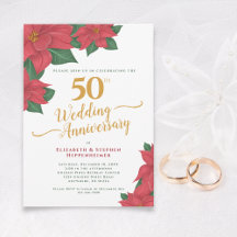 50º Aniversário do Casamento Watercolor Red Poinse