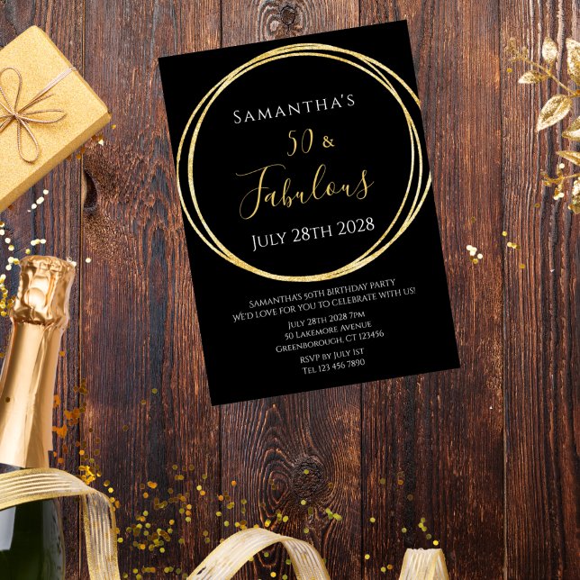 Convites 50º Aniversário do Dia de Aniversário Dourado Negr (Criador carregado)