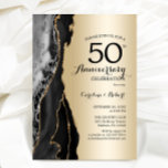 Convites 50º aniversário do Dourado Elegante Negro<br><div class="desc">Dourado e negro,  surpresa do 50º aniversário. Elegante design moderno com aquarela agate marble geode background,  faux glitter gold e typografia script font. Na moda de convite perfeito para uma festa de aniversário de casamento. Impressos convites Zazzle ou modelo de impressão digital instantânea para download.</div>
