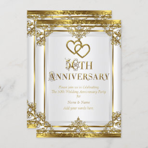 Convites 50º aniversário do Dourado Pérola Branca Elegante