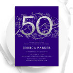 Convites 50º aniversário do Elegante Purple Silver<br><div class="desc">Elegante convite de aniversário prateado roxo 50º. Design feminina moderna personalizável,  com sotaques botânicos rosas e prata brilhante fraca. Simples cartão de convite floral perfeito para uma comemoração de um na moda. Personalize com seus próprios detalhes. Impressos convites Zazzle ou modelo de impressão digital instantânea para download.</div>