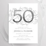 Convites 50º aniversário do Elegante Silver White<br><div class="desc">Elegante convite de aniversário branco prateado 50º. Design feminina moderna personalizável,  com sotaques botânicos rosas e prata brilhante fraca. Simples cartão de convite floral perfeito para uma comemoração de um na moda. Personalize com seus próprios detalhes. Impressos convites Zazzle ou modelo de impressão digital instantânea para download.</div>