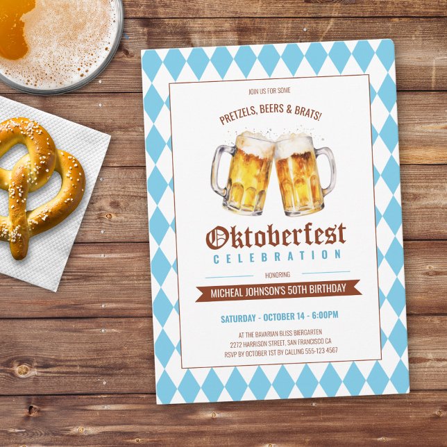Convites 50º aniversário do Oktoberfest Beer Party (Oktoberfest Beer Party 50th Birthday Invitation)