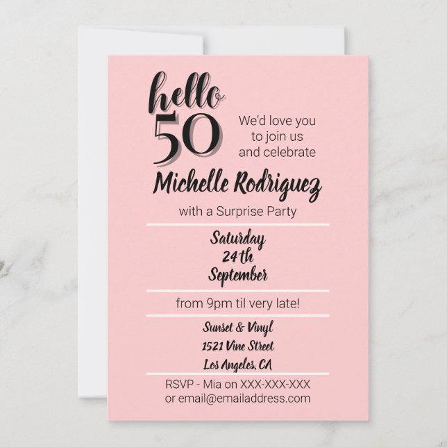 Convites 50º aniversário do Partido Moderno Rosa e Negro (Verso)