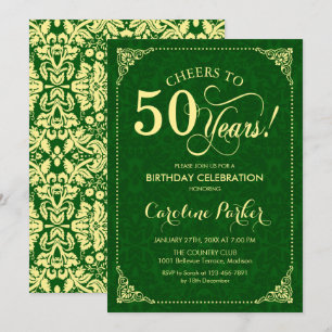 Convites 50º aniversário - Dourado Damasco Verde