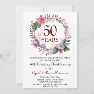 Convites 50º aniversário Dourado de casamento surpresa Flor
