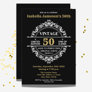 Convites 50º aniversário Dourado e branco da Vintage 