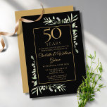 Convites 50º aniversário Dourado Greenery deixa aquarela<br><div class="desc">Apresentando delicadas folhas verdes de jardim de aquarela em fundo preto. Este convite de aniversário de chic pode ser personalizado com seus detalhes especiais de comemoração de 50 anos na tipografia na moda gold. Projetado por Thisnotme©</div>