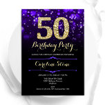 Convites 50º aniversário Dourado roxo<br><div class="desc">50º convite de aniversário. Design púrpura elegante com ouro brilhante. Apresenta na moda diamante, luzes e fontes de script. Homens ou mulheres convidam no dia. Perfeito para uma festa de aniversário adulta na moda. Personalize com seus próprios detalhes. Envie-me uma mensagem se precisar de mais personalização. Impressos convites Zazzle ou...</div>