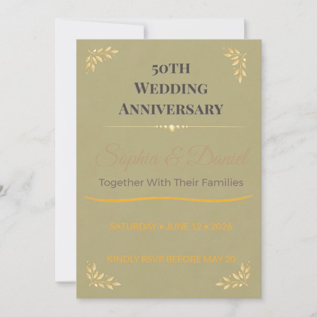 Convites 50º Aniversário | Elegante | Personalizado | Doura (Frente)