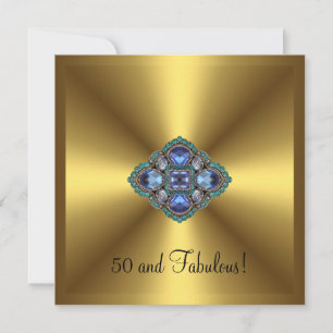 Convites 50º Aniversário Fabuloso Dourado Azul Jóia Elegant