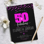 Convites 50º aniversário fabuloso pontos de folha rosa quen<br><div class="desc">"50 e fabuloso." Adquira-o e levante-o em 50 com estilo! Envie esta estonteante, moderna, falso gráfico "50" e pontos em fundo preto, 50 anos de aniversário, convite personalizado para uma celebração a lembrar. Os pontos cor-de-rosa quente adoram as costas. Também estão disponíveis envelopes de coordenação, etiquetas, placas de papel, guardanapos...</div>