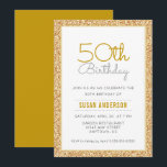 Convites 50º Aniversário Faux Dourada Glitter<br><div class="desc">Este simples,  mas elegante 50º convite da Celebração de Aniversário apresenta uma borda falsa de ouro. O texto personalizado permite adicionar os detalhes do convite.</div>