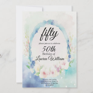 Convites 50º Aniversário Floral Simples Cinquenta Watercolo