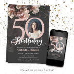Convites 50º Aniversário Foto Elegante Lush Floral Suave e<br><div class="desc">50.º Aniversário, Foto Elegante Lush Floral Suave, Rosa. Um belo e elegante convite para o design floral, que apresenta lindas e suaves flores rosa. Este design permite adicionar uma foto da pessoa de aniversário e todos os detalhes são totalmente personalizáveis. Precisa de ajuda com este modelo? Entre em contato com...</div>
