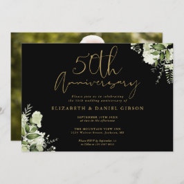 Convites 50º Aniversário Foto Preta e Dourada Verde