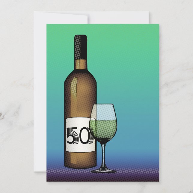 Convites 50º aniversário : garrafa de vinho e copo (Frente)