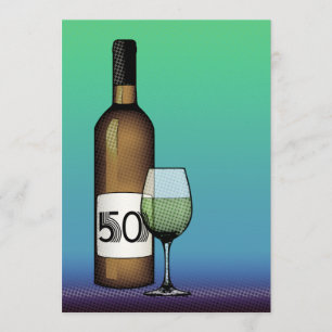 Convites 50º aniversário : garrafa de vinho e copo