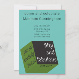 Convites 50º Aniversário Geométrico Cubo TEAL