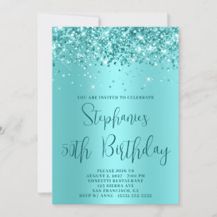 Convites 50º Aniversário Glittery Pale Aqua Teal