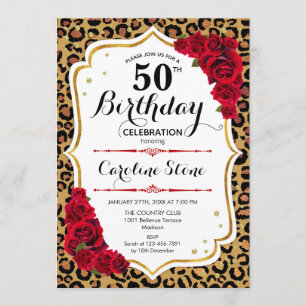 Convites 50º aniversário - Impressão Dourada sobre Leopardo