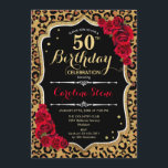 Convites 50º aniversário - Impressão Leopardo Rosa vermelha<br><div class="desc">50º Convite de Aniversário. Elegante design branco preto vermelho e branco com ouro brilhante falso. Apresenta a impressão de animais leopardo cheetah,  fonte de script e rosas. Perfeito para uma bolsa mensageifesta de aniversario elegante. Pode ser personalizado em qualquer ano! Envie-me uma mensagem se precisar de mais personalização.</div>
