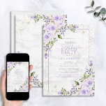 Convites 50º Aniversário Lavanda Lilac Marble Aquarela<br><div class="desc">Celebre seu 50º aniversário em estilo com este belo 50º aniversário da Lavanda Lilac Dourada Watercolor Marble Invitation! Com lavanda lilática elegante e elementos botânicos florais eucaliptos, elementos falsos de canto de poeira dourada e uma estrutura de lavanda lilática contra um fundo de mármore faux exclusivo, este convite deve deslumbrar...</div>